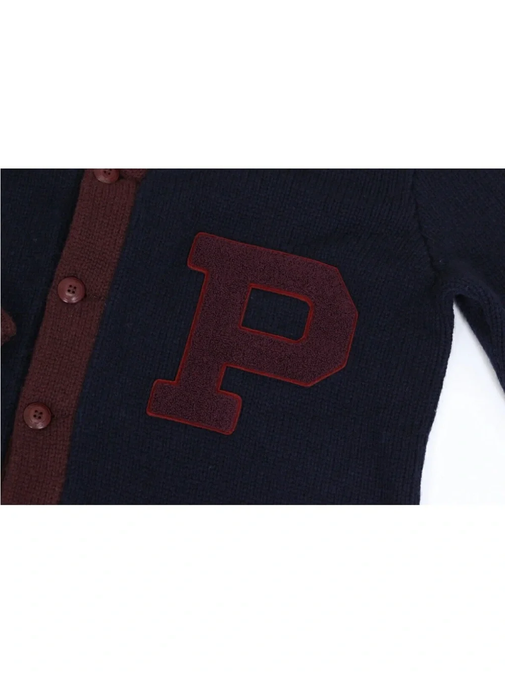 Polo by Ralph Lauren Navy Cardigan with Burgundy Trim and 'P' Patch
